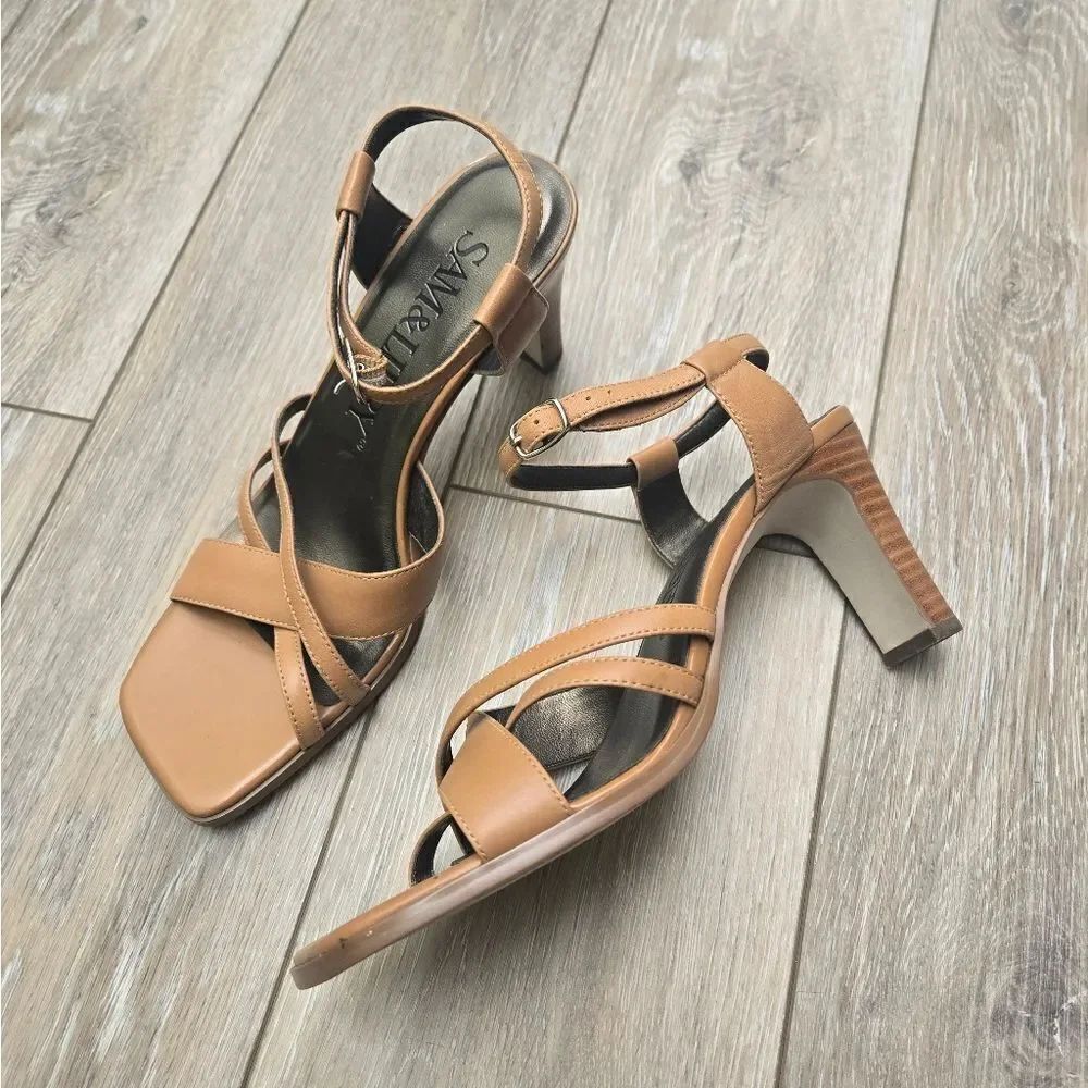 Sam And Libby Strappy Open Toe Heels Dusty Beige Tan 7.5